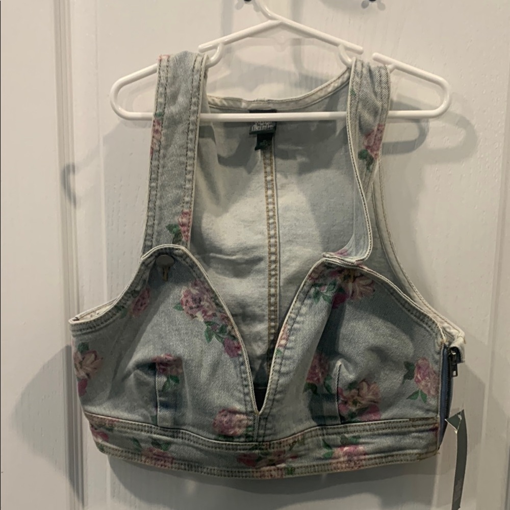 Floral Denim Crop Top NWOT